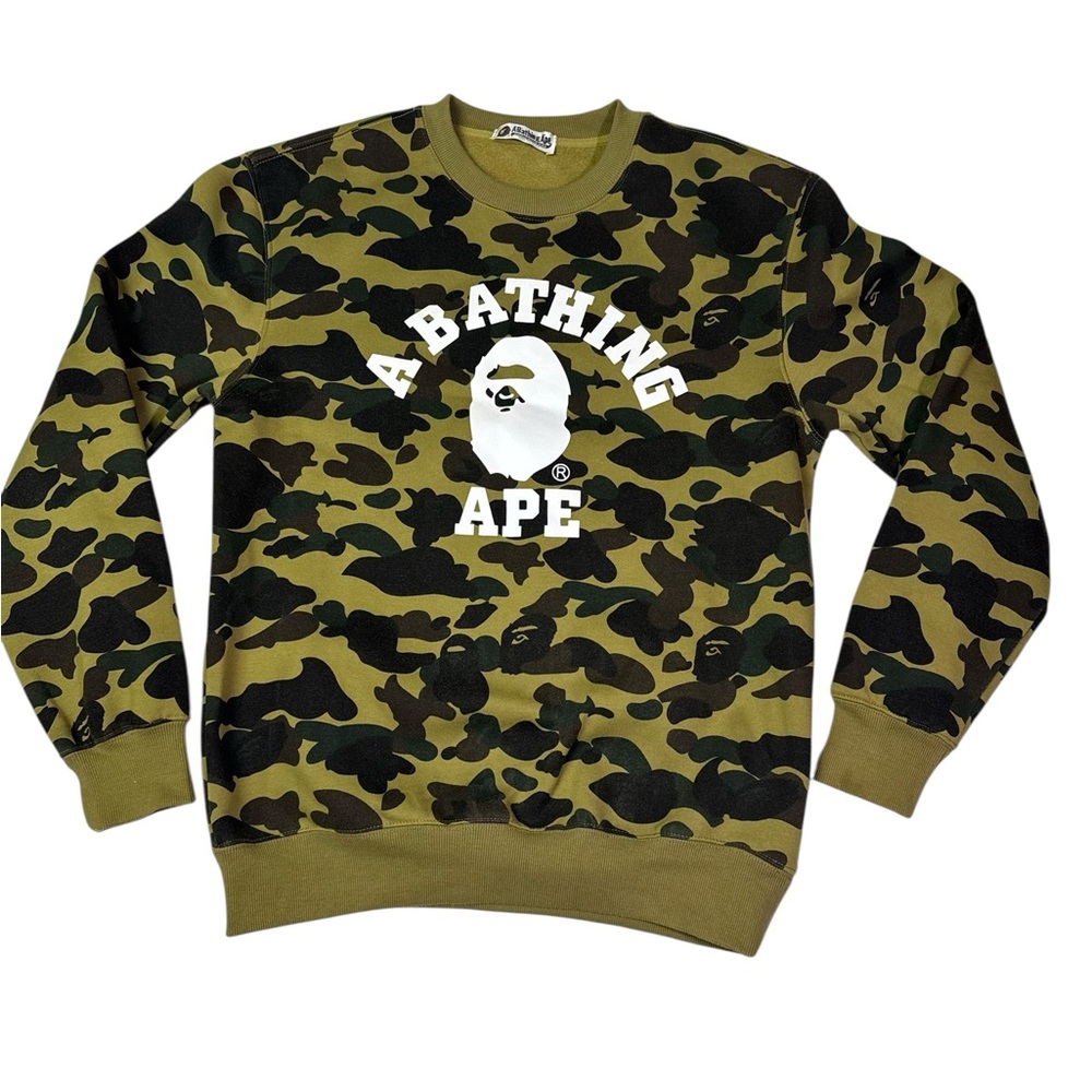 A Bathing Ape BAPE Camo Crewneck Sweatshirt Green Size Medium